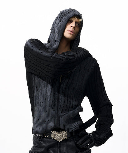 Gradient Cable Knit Zippr Hoodie & Stand Collar Knit Zipper Cardigan WN21769