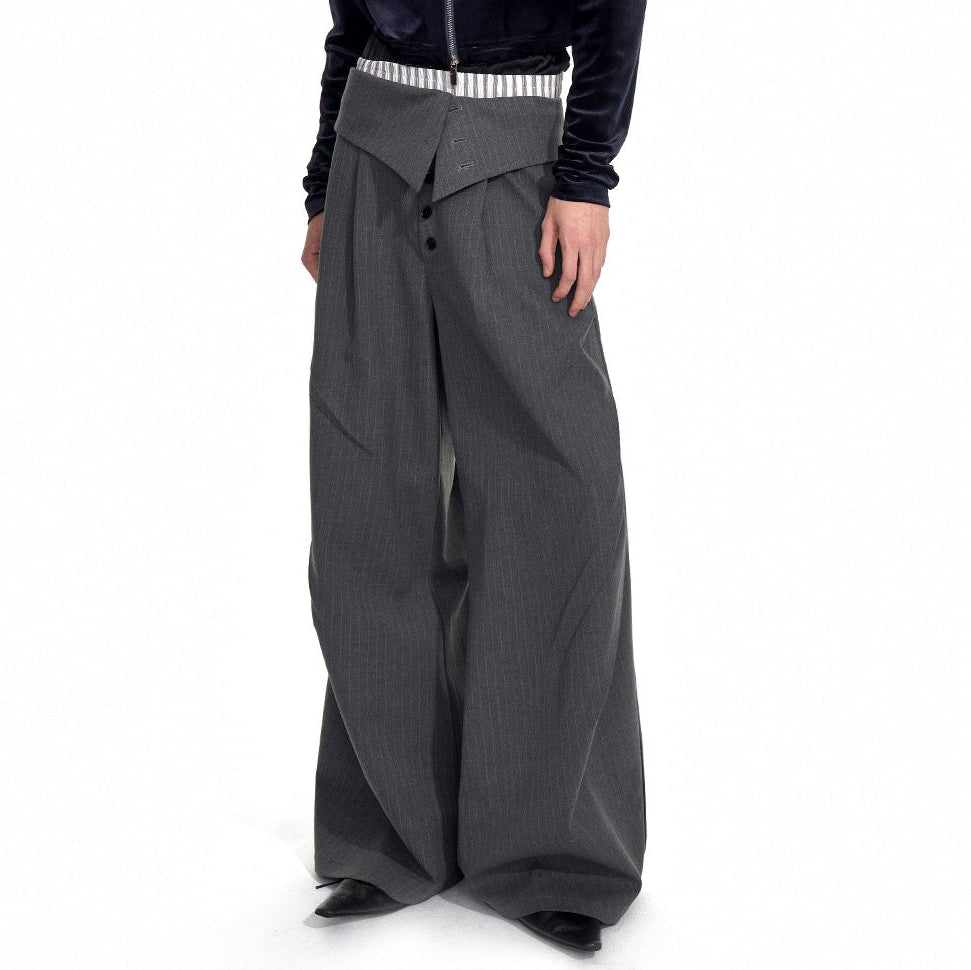 Foldable Waist Striped Wide Leg Trousers WN21770