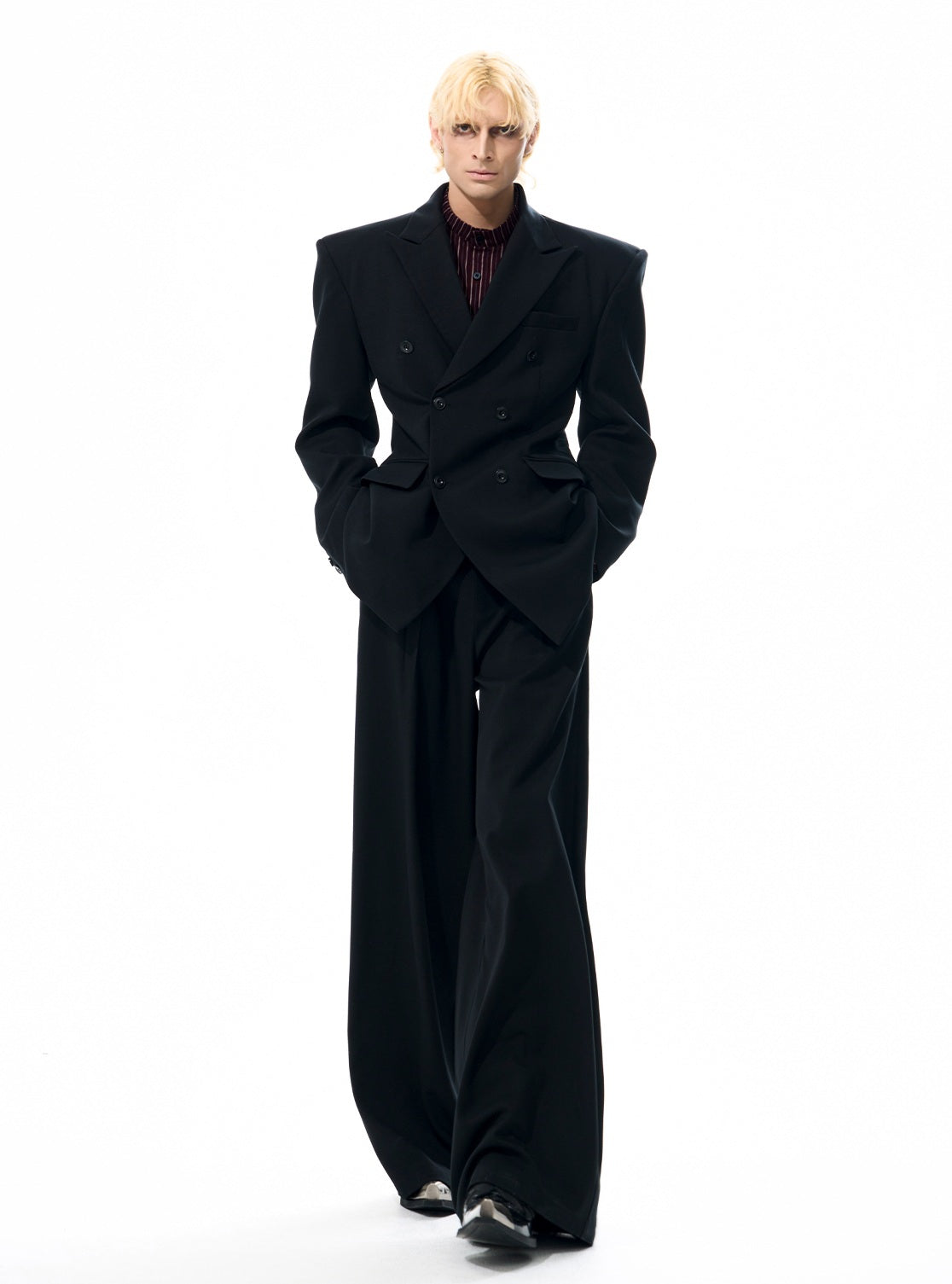 Detachable PU Leather Collar Wool Tailored Jacket & Straight Leg Pants Setup WN21772