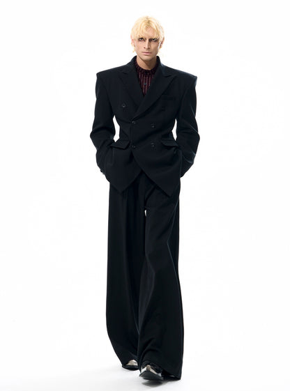 Detachable PU Leather Collar Wool Tailored Jacket & Straight Leg Pants Setup WN21772