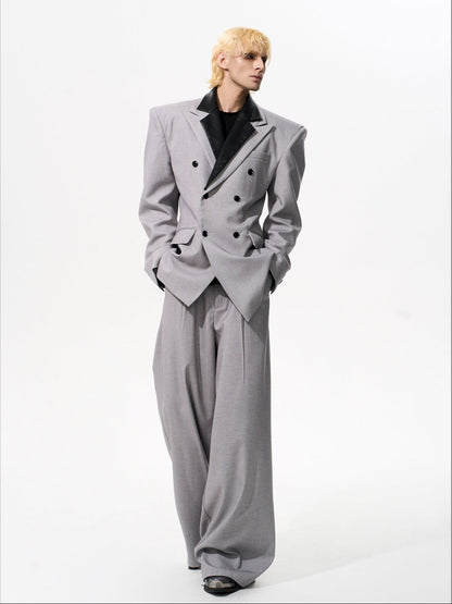Detachable PU Leather Collar Wool Tailored Jacket & Straight Leg Pants Setup WN21772