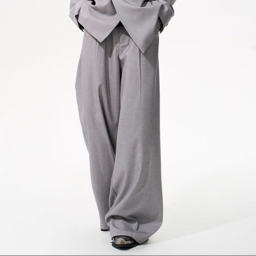 Detachable PU Leather Collar Wool Tailored Jacket & Straight Leg Pants Setup WN21772