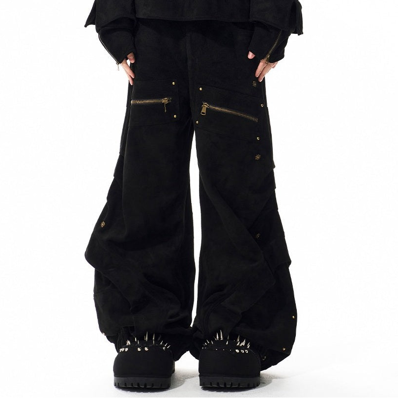 Graffiti Suede Deconstructed Half Zipper Sweatshirt & Cargo Pants Setup WN21783