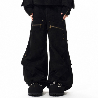 Graffiti Suede Deconstructed Half Zipper Sweatshirt & Cargo Pants Setup WN21783