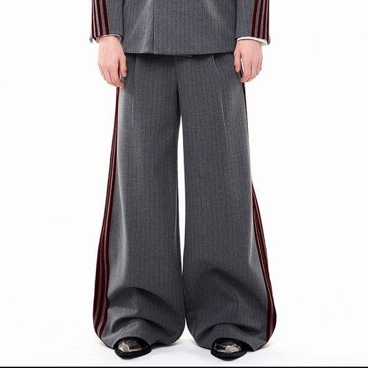 Striped Shoulder-pad Double-Breasted Tailored Jacket & Striped Wide Leg Trousers Setup WN21802-S