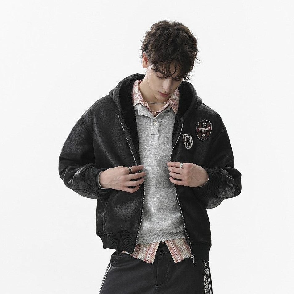 PU Leather Hooded Puffer Jacket WN21854