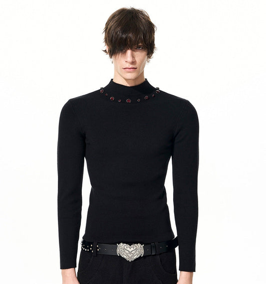 Studs Design High-Neck Long Sleeve T-Shirt WN22699