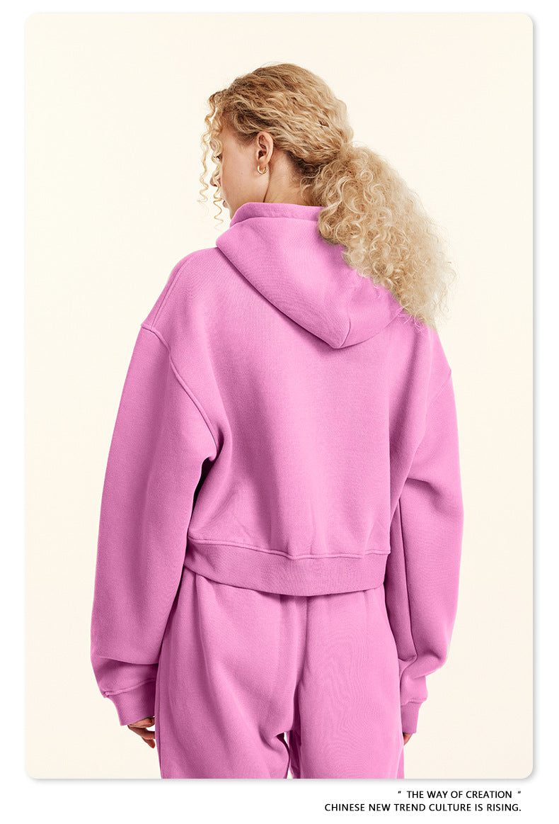 Cropped Sporty Zipper Hoodie & Sweat Jogger Pants & Straight-Leg Sweatpants Setup WN23116