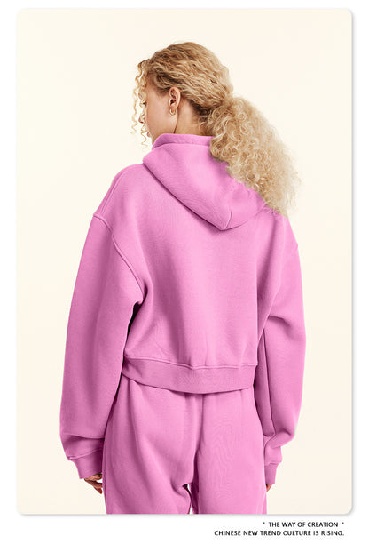 Cropped Sporty Zipper Hoodie & Sweat Jogger Pants & Straight-Leg Sweatpants Setup WN23116