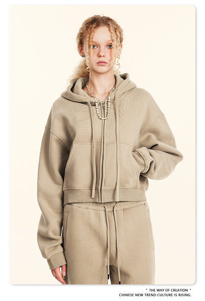 Cropped Sporty Zipper Hoodie & Sweat Jogger Pants & Straight-Leg Sweatpants Setup WN23116
