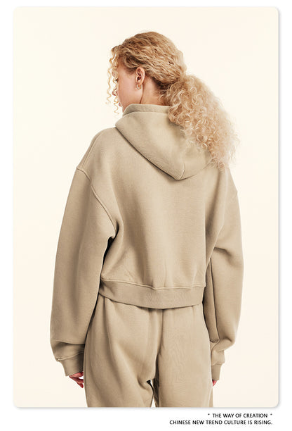 Cropped Sporty Zipper Hoodie & Sweat Jogger Pants & Straight-Leg Sweatpants Setup WN23116