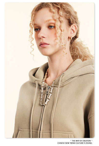 Cropped Sporty Zipper Hoodie & Sweat Jogger Pants & Straight-Leg Sweatpants Setup WN23116