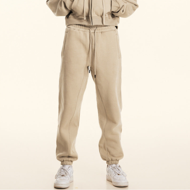 Cropped Sporty Zipper Hoodie & Sweat Jogger Pants & Straight-Leg Sweatpants Setup WN23116