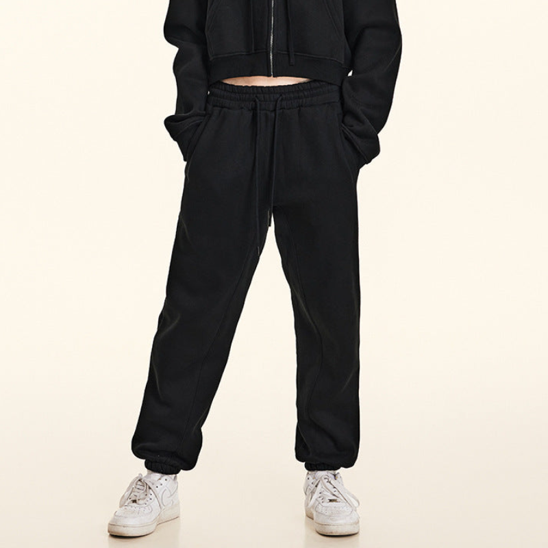 Cropped Sporty Zipper Hoodie & Sweat Jogger Pants & Straight-Leg Sweatpants Setup WN23116