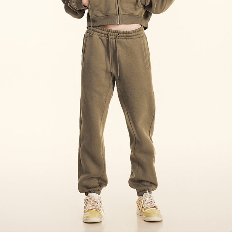 Cropped Sporty Zipper Hoodie & Sweat Jogger Pants & Straight-Leg Sweatpants Setup WN23116