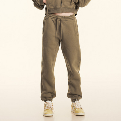 Cropped Sporty Zipper Hoodie & Sweat Jogger Pants & Straight-Leg Sweatpants Setup WN23116