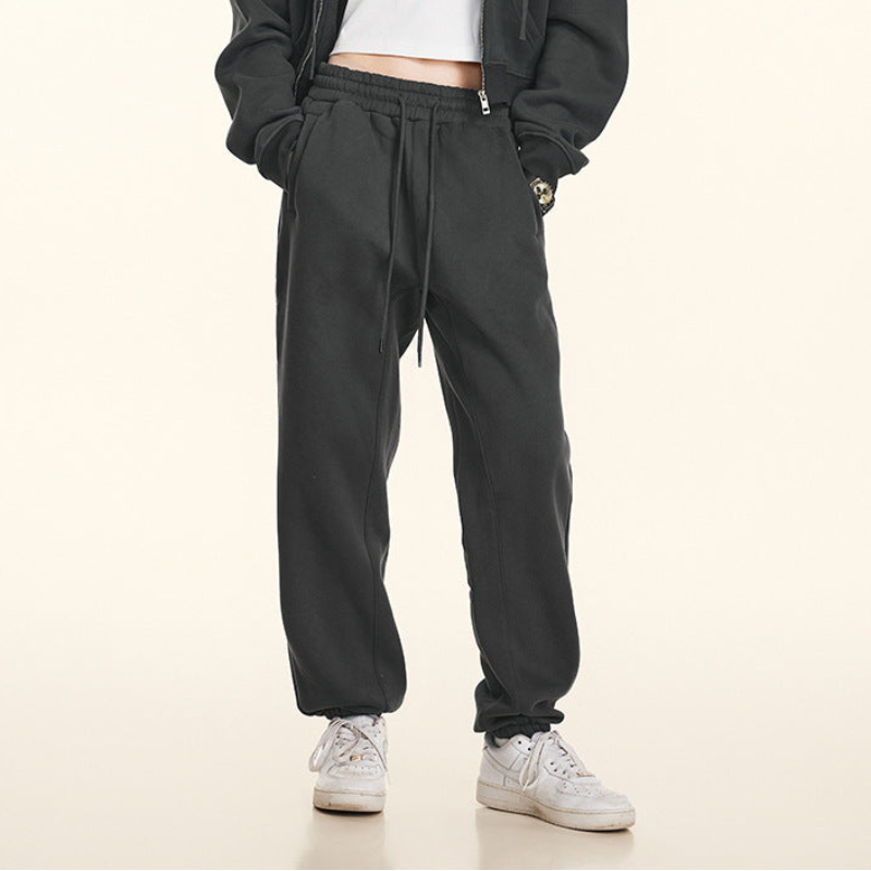 Cropped Sporty Zipper Hoodie & Sweat Jogger Pants & Straight-Leg Sweatpants Setup WN23116
