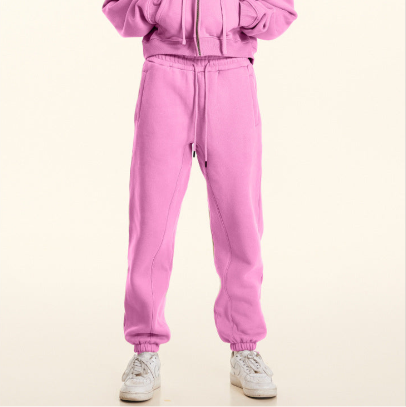 Cropped Sporty Zipper Hoodie & Sweat Jogger Pants & Straight-Leg Sweatpants Setup WN23116