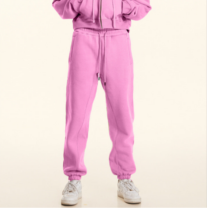 Cropped Sporty Zipper Hoodie & Sweat Jogger Pants & Straight-Leg Sweatpants Setup WN23116