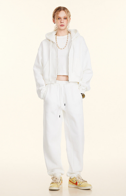 Cropped Sporty Zipper Hoodie & Sweat Jogger Pants & Straight-Leg Sweatpants Setup WN23116