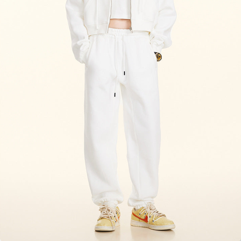 Cropped Sporty Zipper Hoodie & Sweat Jogger Pants & Straight-Leg Sweatpants Setup WN23116