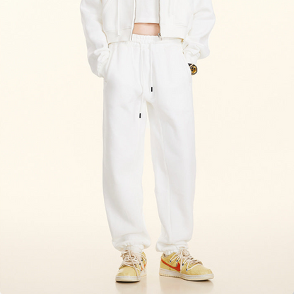 Cropped Sporty Zipper Hoodie & Sweat Jogger Pants & Straight-Leg Sweatpants Setup WN23116