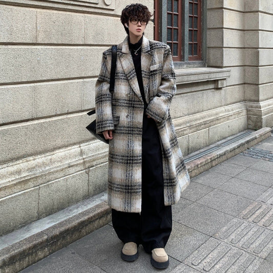 Korean Style Thick Wool Plaid Lapel Coat WN23180