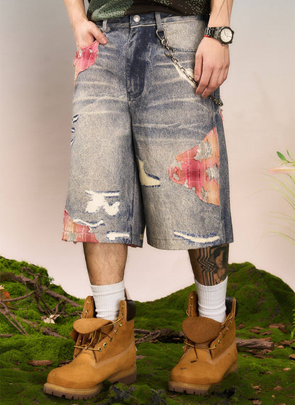 Floral Print Denim Half Pants WN23215