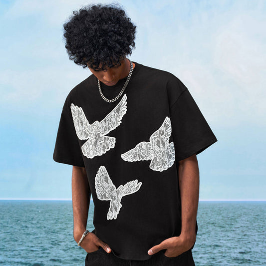 Bird Lace Embroidery Short Sleeve T-Shirt WN23239