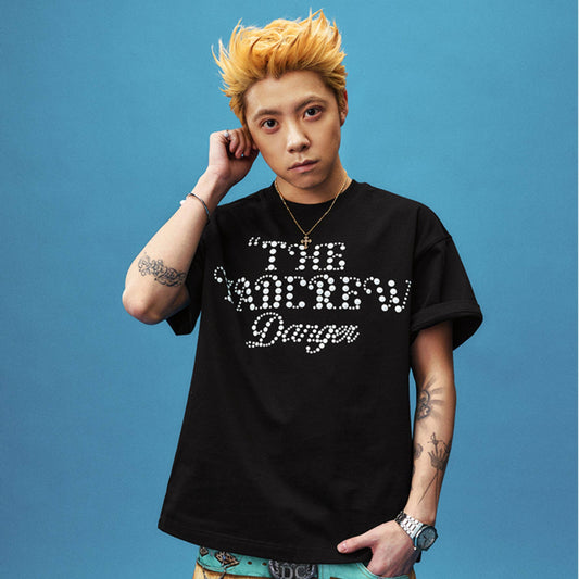 Rhinestone Letter Print Short Sleeve T-Shirt WN23245