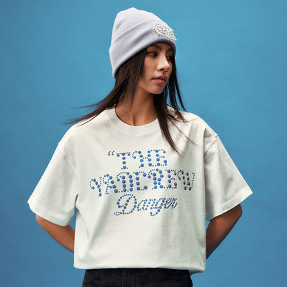 Rhinestone Letter Print Short Sleeve T-Shirt WN23245