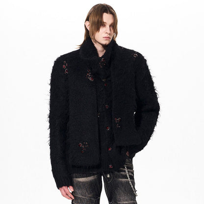 V-Neck Knit Cardigan & Scarf Set WN23266