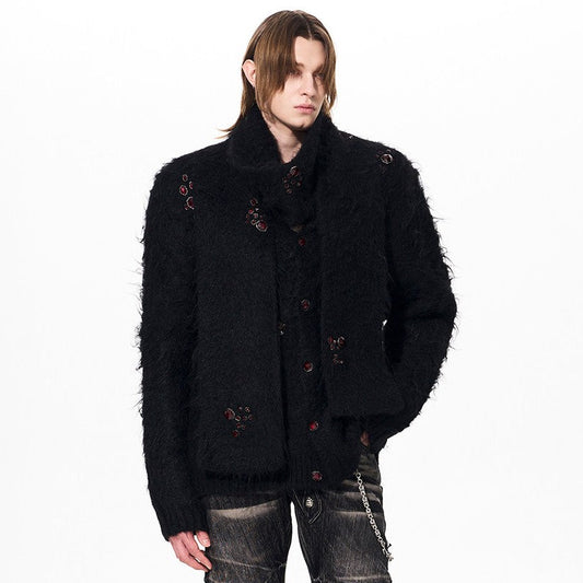 V-Neck Knit Cardigan & Scarf Set WN23266