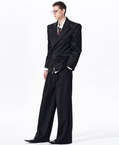 Oversize Waist-Cinched Tailored Jacket & Trousers Setup WN23272