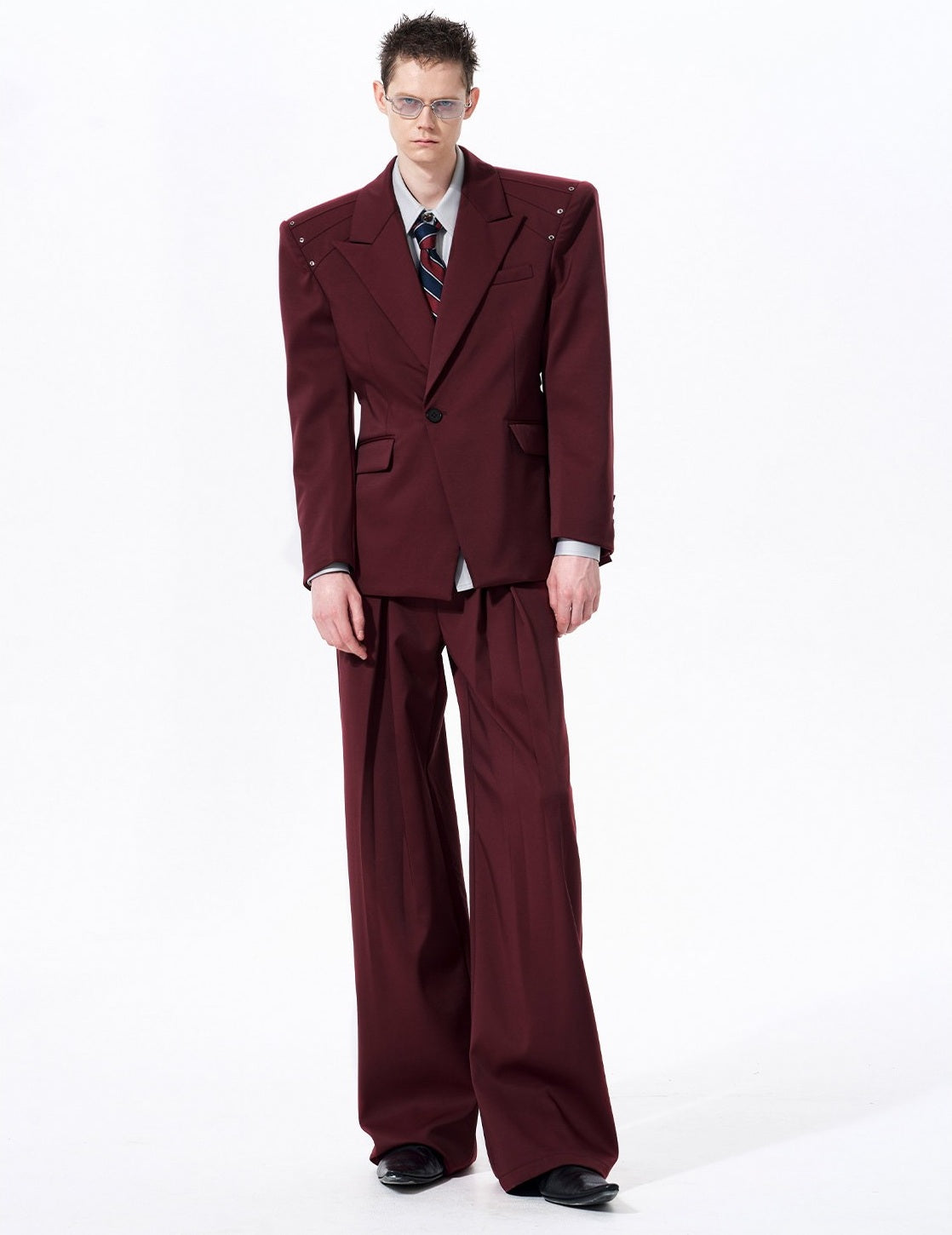 Oversize Waist-Cinched Tailored Jacket & Trousers Setup WN23272