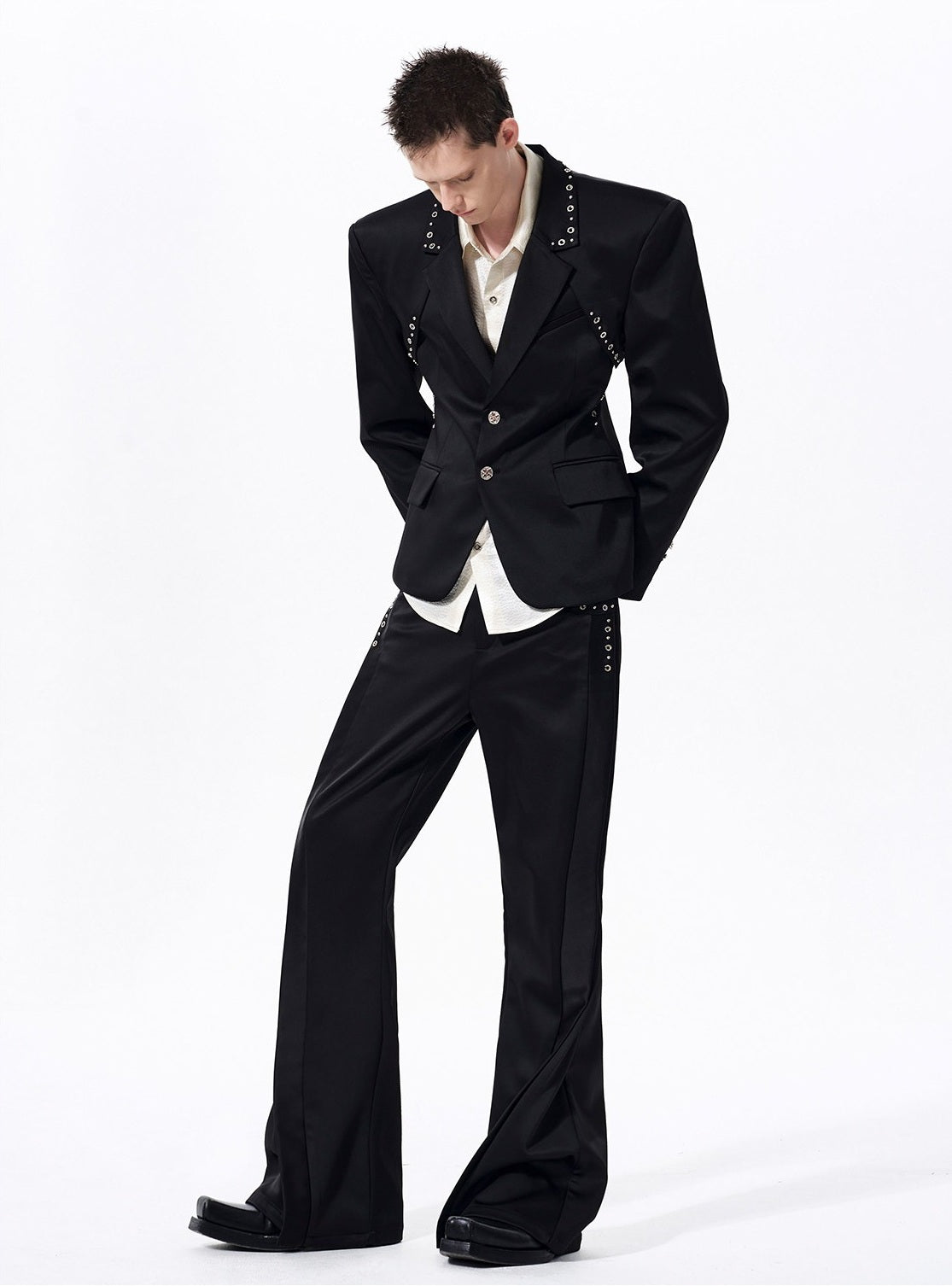Deconstructed Waist-Cinched Tailored Jacket & Trousers Setup WN23274