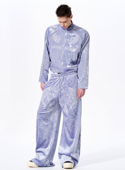 War Horse Embroidery Velvet Stand Neck Short Jacket & Pants Setup WN23277