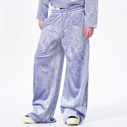 War Horse Embroidery Velvet Stand Neck Short Jacket & Pants Setup WN23277