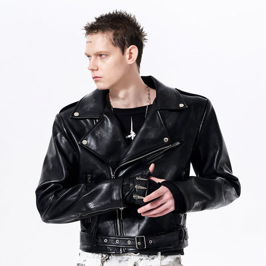 War Horse Print Damage Leather Jacket WN23278