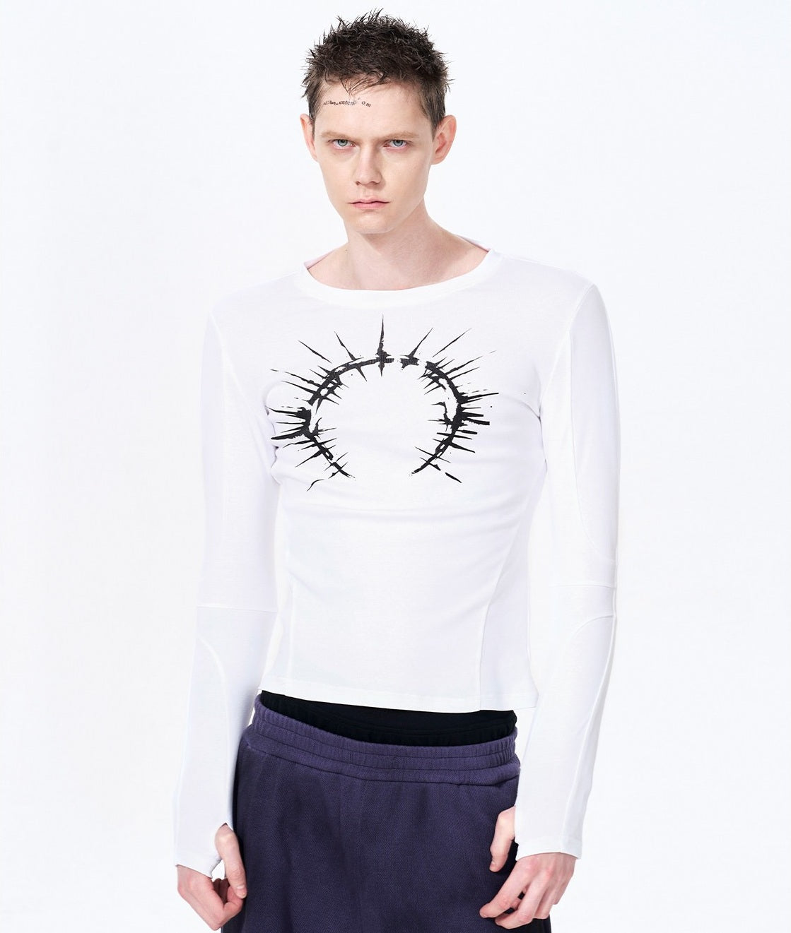 Silver Foil Print Long Sleeve T-Shirt WN23289