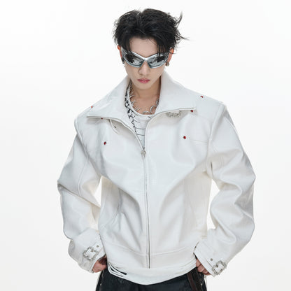 Crocodile Texture Stand Neck Palace Button Short Jacket WN23307