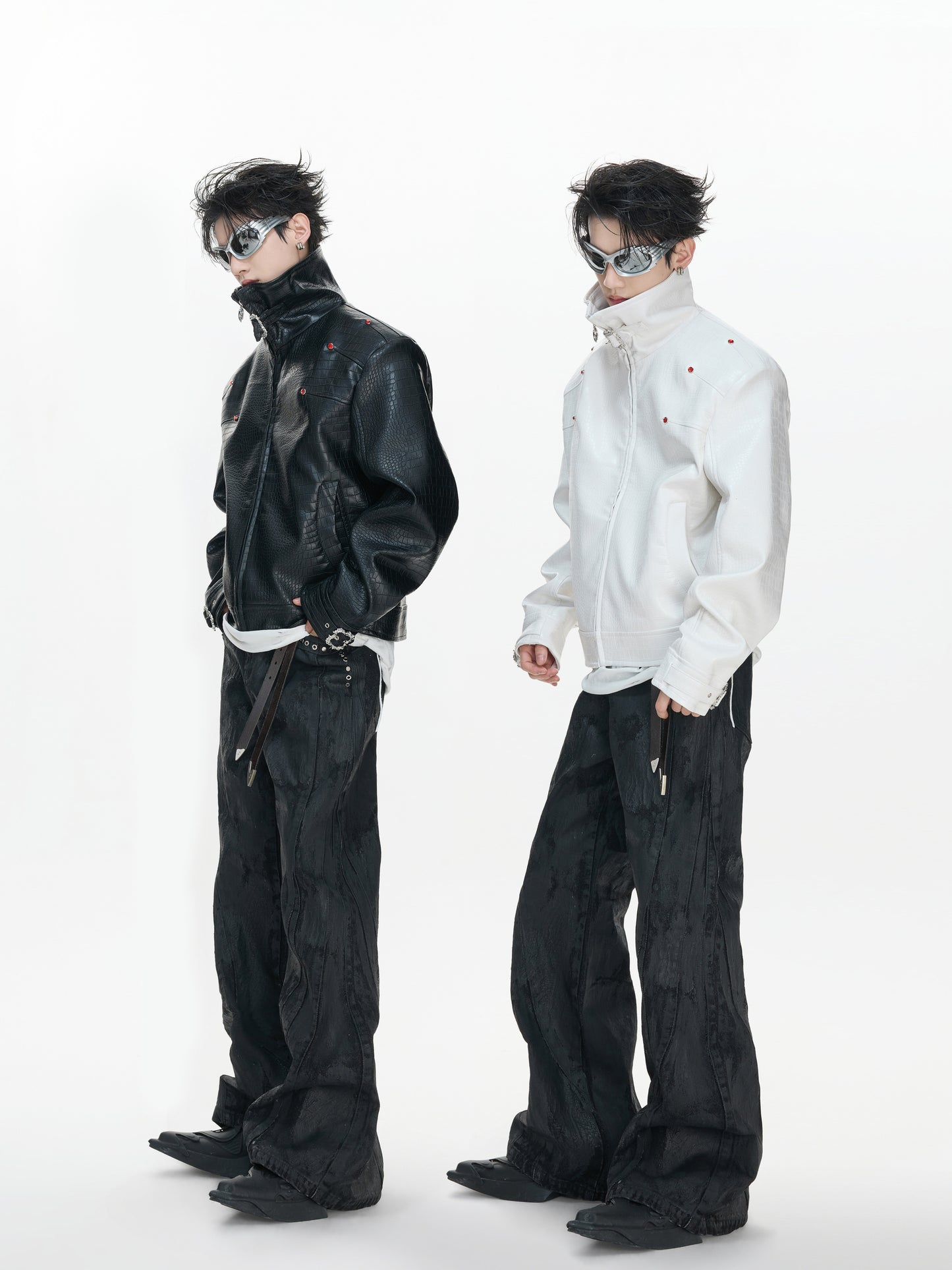 Crocodile Texture Stand Neck Palace Button Short Jacket WN23307