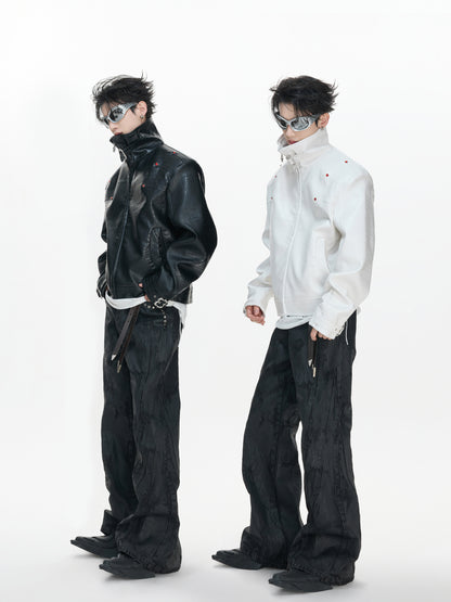 Crocodile Texture Stand Neck Palace Button Short Jacket WN23307