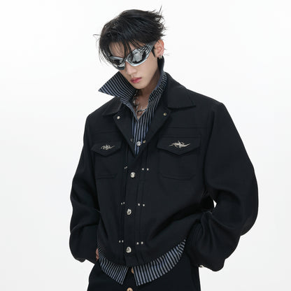 Stripe Fake Layered Metal Button Short Jacket WN23308