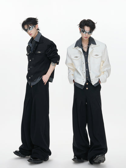 Stripe Fake Layered Metal Button Short Jacket WN23308