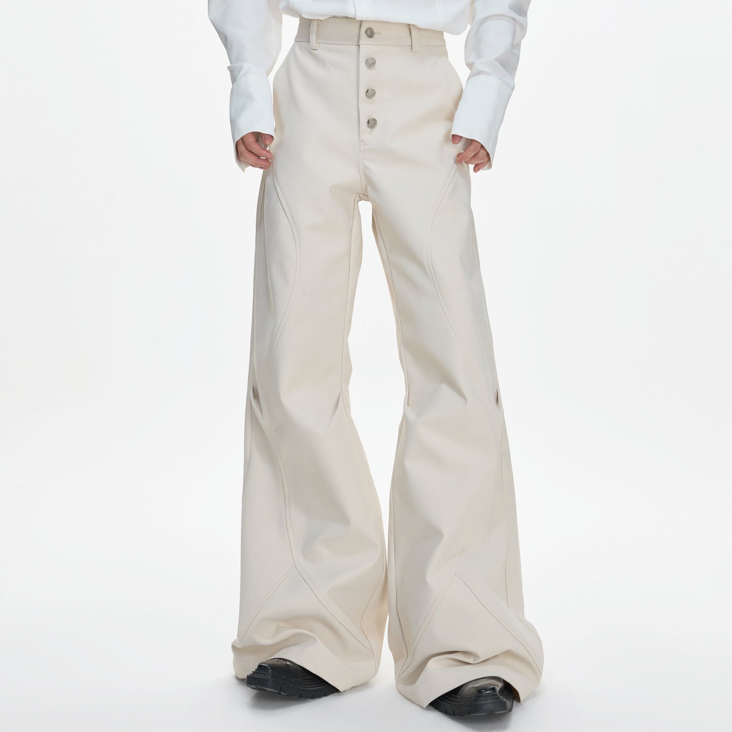 Double Pleats Flare Five-Button Draped Trousers WN23309