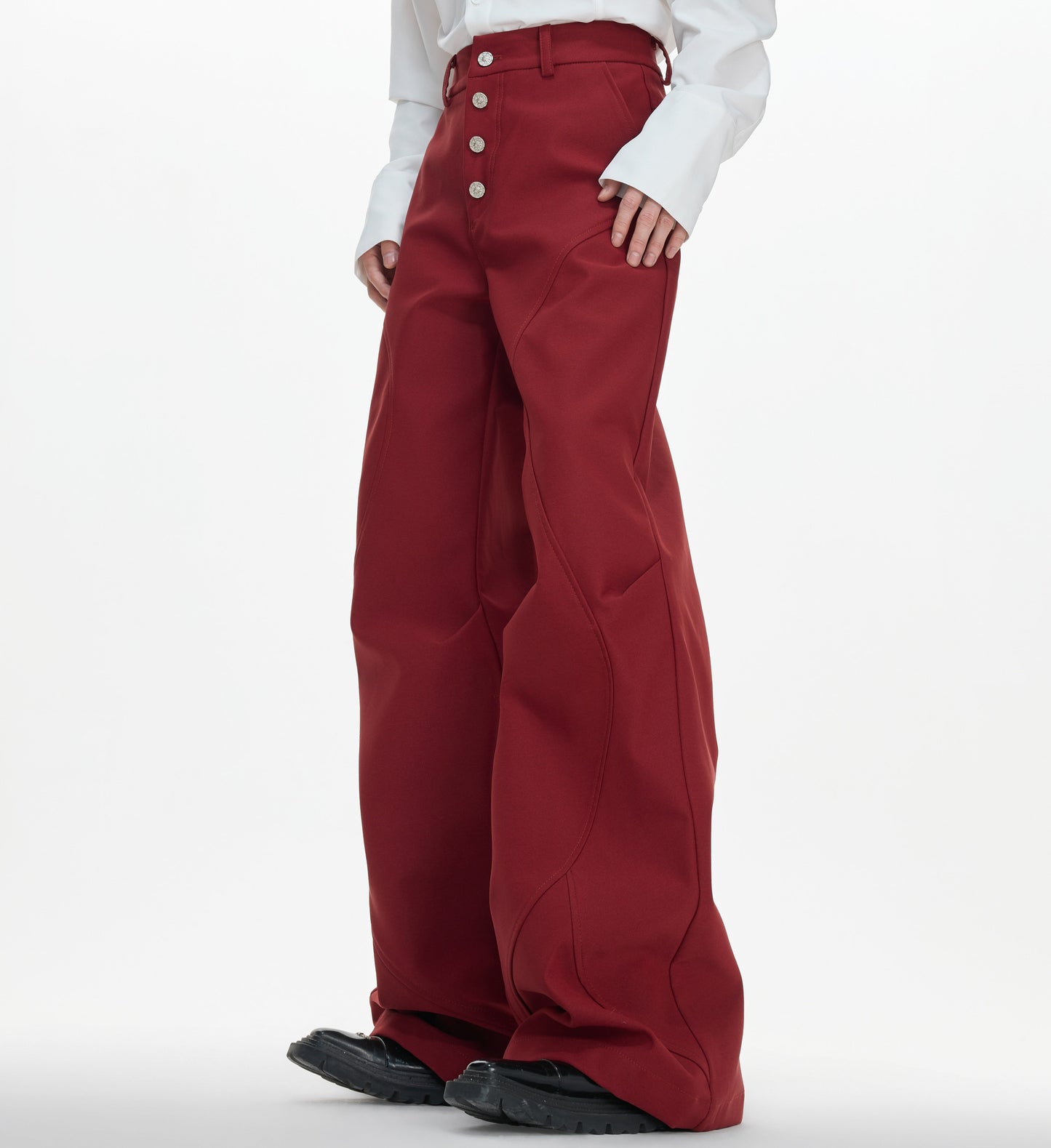 Double Pleats Flare Five-Button Draped Trousers WN23309