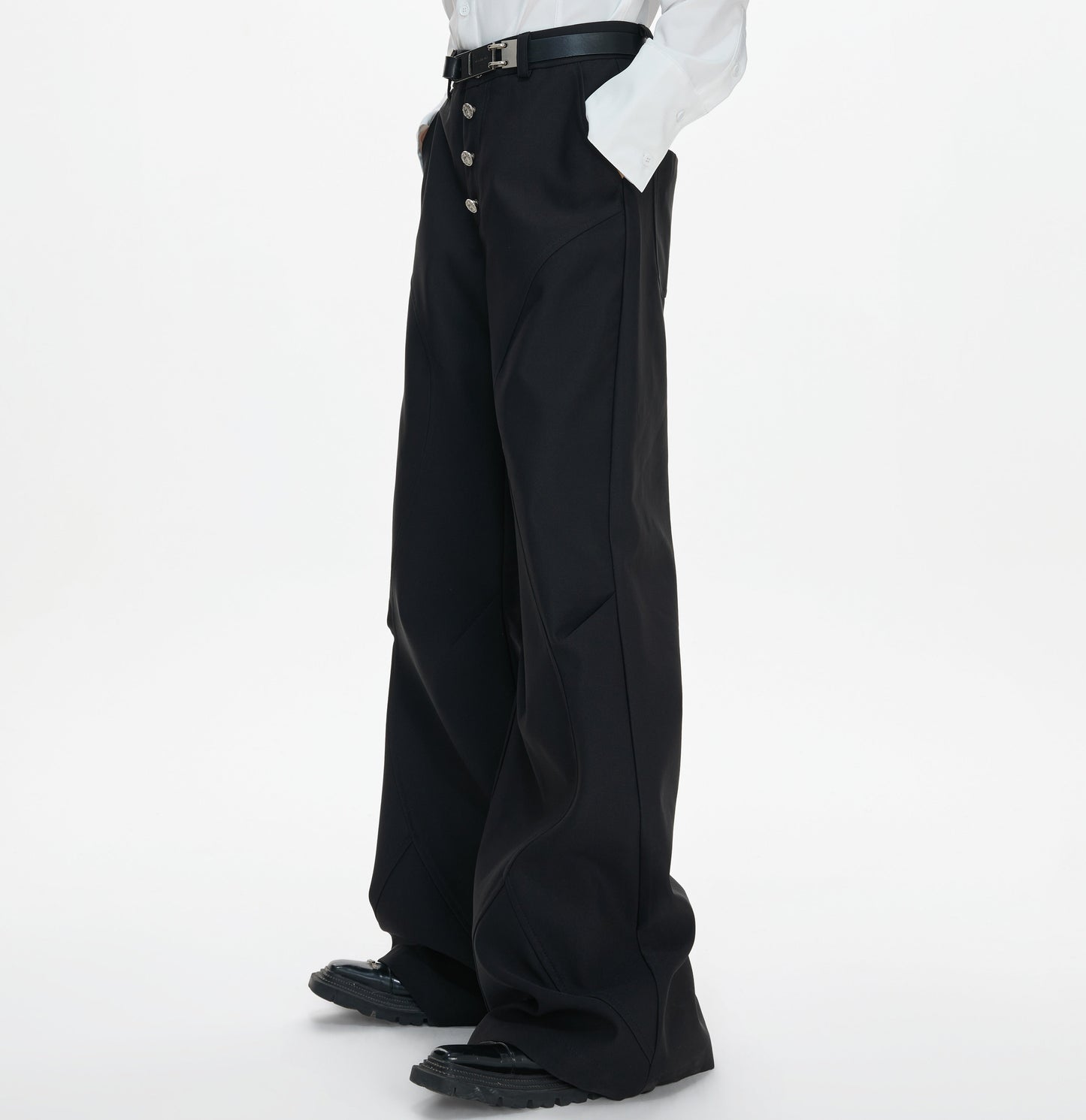 Double Pleats Flare Five-Button Draped Trousers WN23309