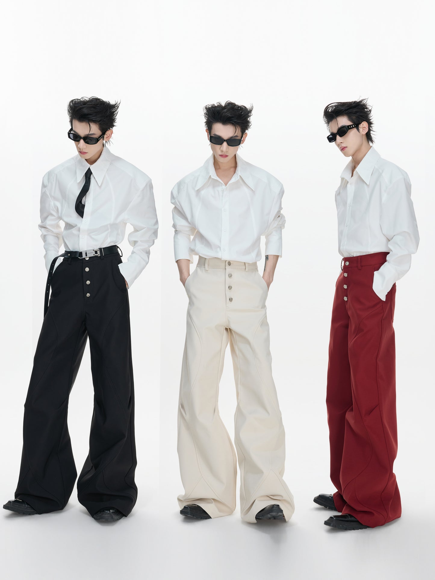 Double Pleats Flare Five-Button Draped Trousers WN23309