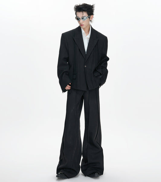 Waist-Cinched Shoulder-Pad Double-Breasted Tailored Jacket & Pleats Trousers Setup WN23310